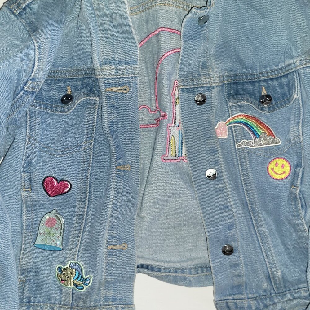 Disney US Girls Jean Denim Jacket Magic Kingdom Castle Flounder - Picture 5 of 13